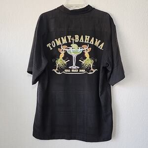 Tommy Bahama M Silk Final Shake Down Embroidered Shirt Black Vacation Cruise